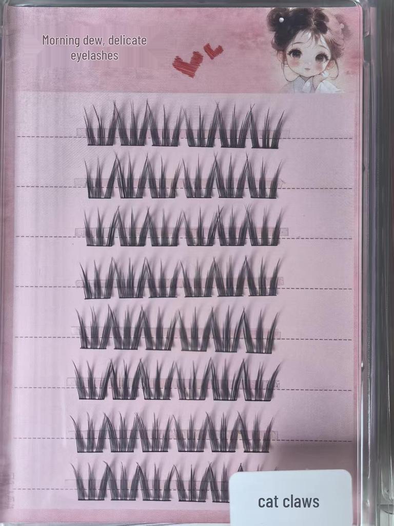 Self-Adhesive Glue-Free Fishtail Sunflower False Eyelashes - Natural Single Cluster Segmented Eyelashes for Beginners