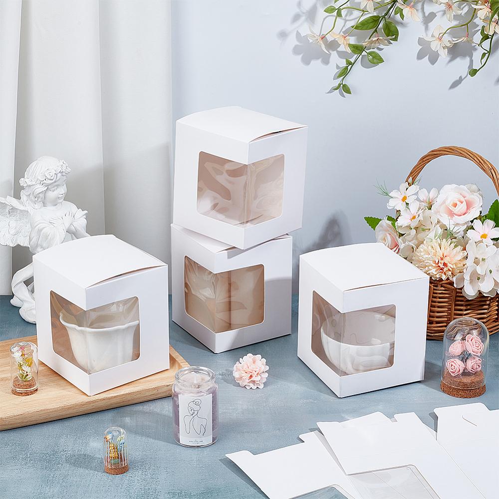 36pcs Bakery Box with PVC Display Window Cardboard Gift Packaging Boxes for Cookies Square White 105.5x110x125mm