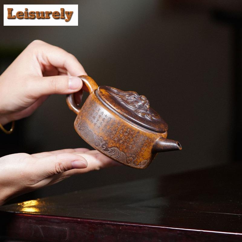 220ml Yixing fialová hliněná čajová konvice Ručně vyrobená velkokalibrová nádoba Raw Ore Dragon Kiln Dřevo hořící bahenní konvice s infuzérem Zisha Teaset