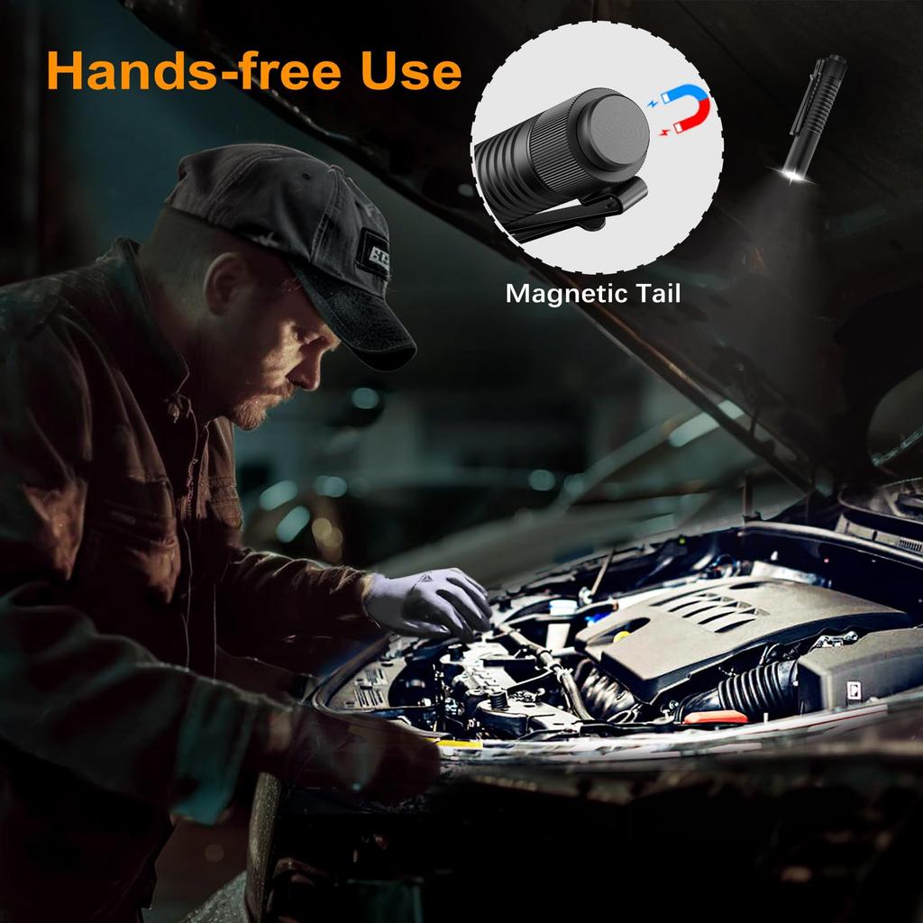 VTIGER T1A Compact Mini Pocket Flashlight with 1300 Compact AA Rechargeable Lightweight Flashlight with Super Bright Tail Switch and Magnetic Ideal