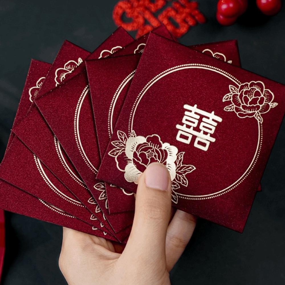 New Year Blessing Words Wedding Red Envelope Pearlescent Paper Spring Festival Mini Money Pocket S/M/L Size Bronzing