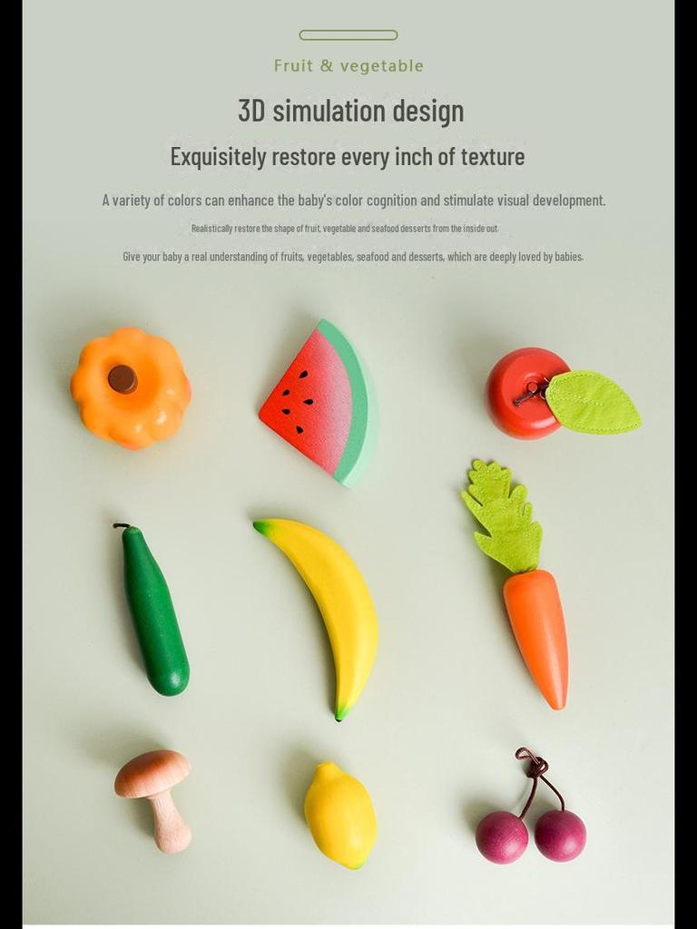 Wooden Fruit & Vegetable Kitchen Playset for Kids - Early Education Toy Set