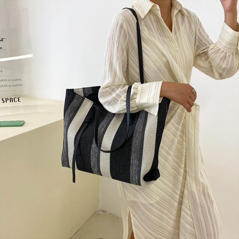 Large Capacity Shoulder Bag for Woman Fashion Stripe Handbag Shopping Bag Ladies Casual Tote Bag