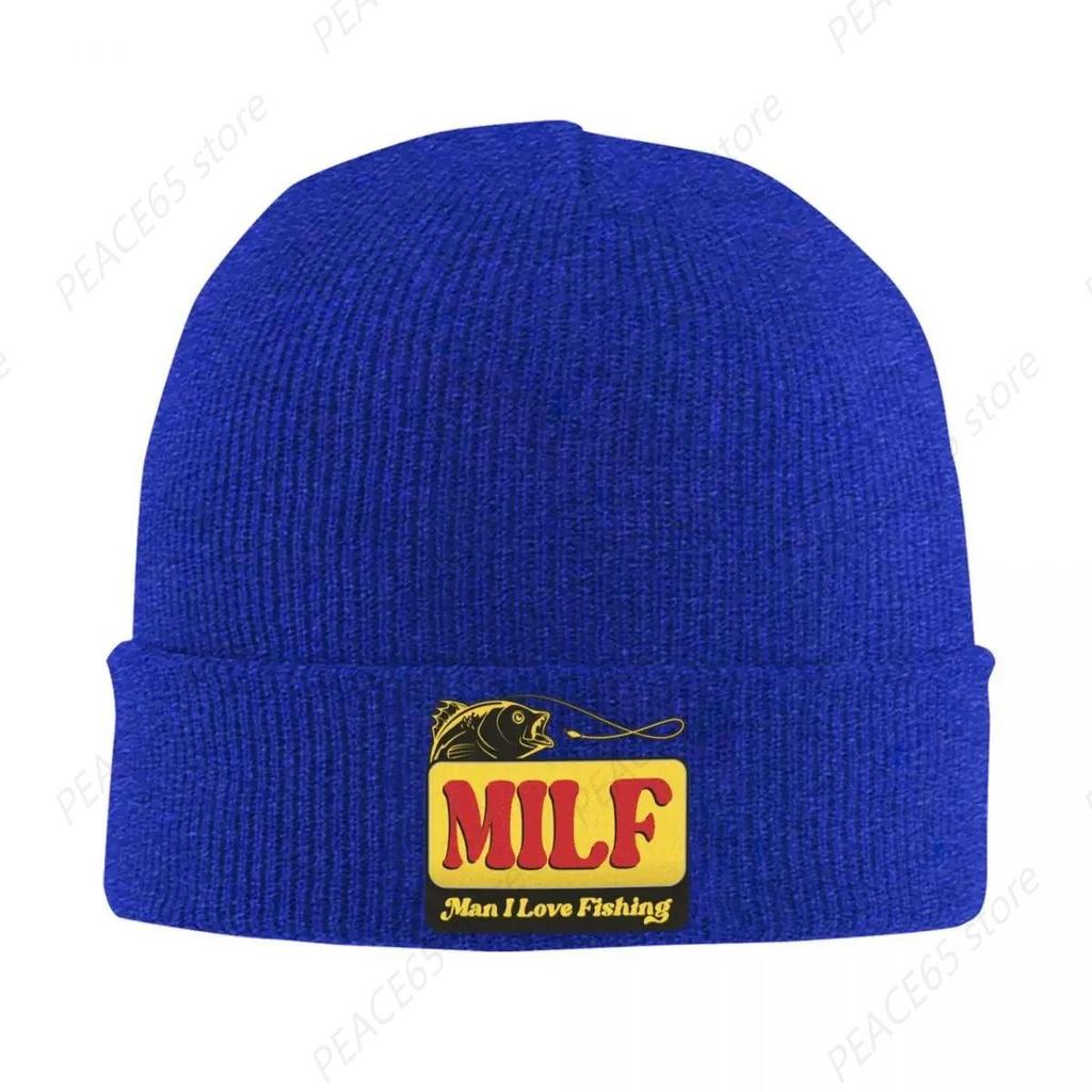 Milf Unisex I Love Fishing Hats Autumn Winter Beanies Baggy Caps FeUnisex Unisex Acrylic Bonnet Print One Size