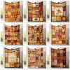 New Vintage Autumn-Themed Printed Blanket Thanksgiving Pumpkin & Maple Leaf Patchwork Flannel Throw