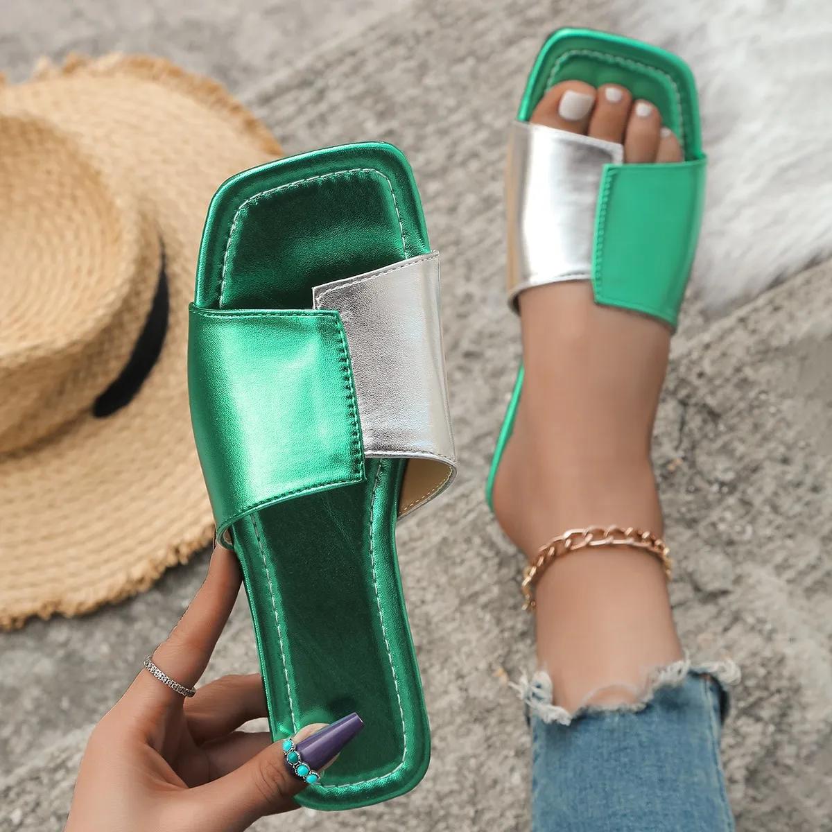 

Роскошные дизайнерские сандалии 2024 года, летние новые цветные пляжные тапочки, повседневная женская обувь для отдыха на открытом воздухе, женские тапочки Zapatos Mujer 39 зелёный
