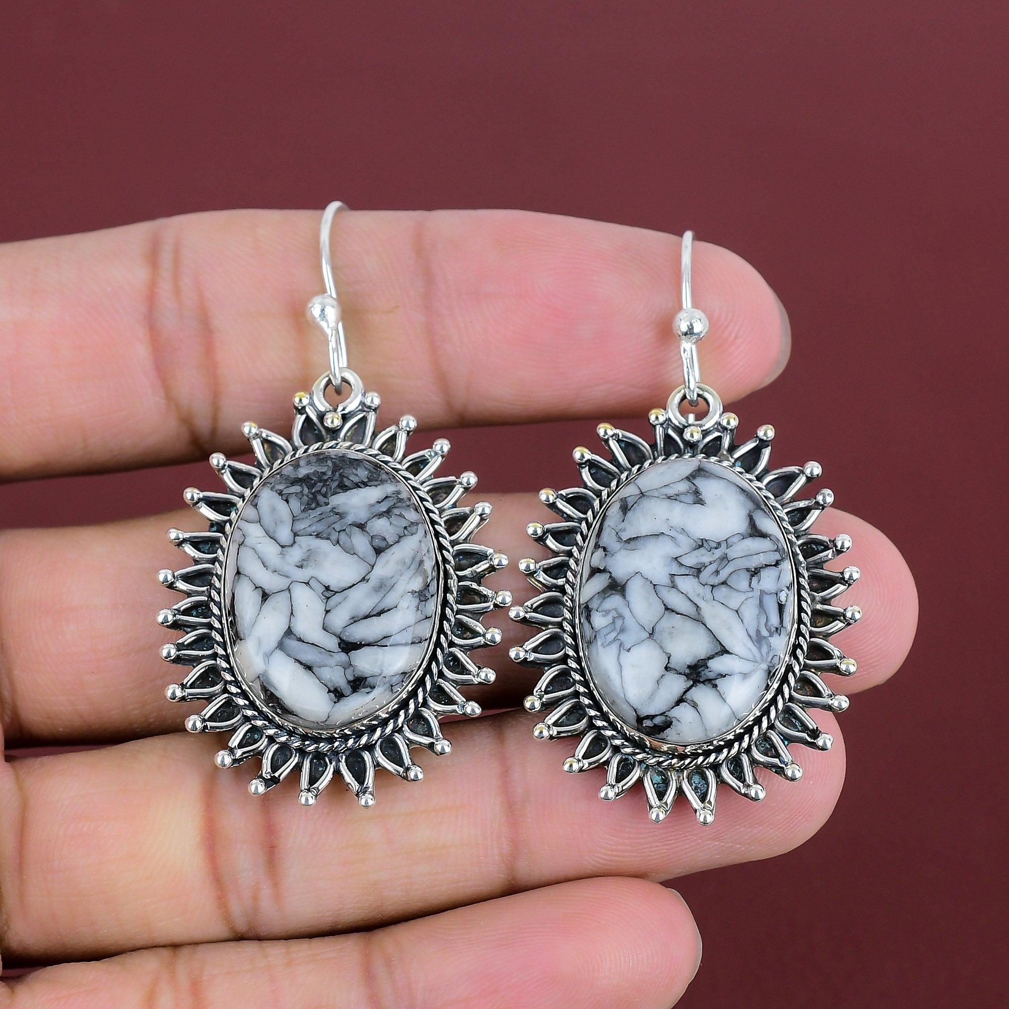 Pinolith Jasper Earring Original Gemstone Handmade Jewelry 925 Sterling Silver Earring Antique Earring Pinolith Jasper Jewelry Gifts For Her