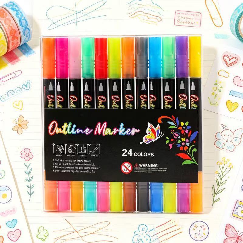 Dream Double-Line Metallic Outline Journal Pen - 36 Fluorescent Colors
