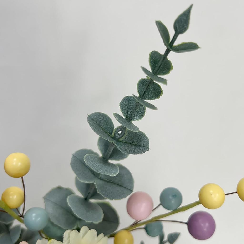 4 artificial Easter spray, 17.8 inches, imitation Easter cake eggs, berry branches with false daisies, spring flower stems