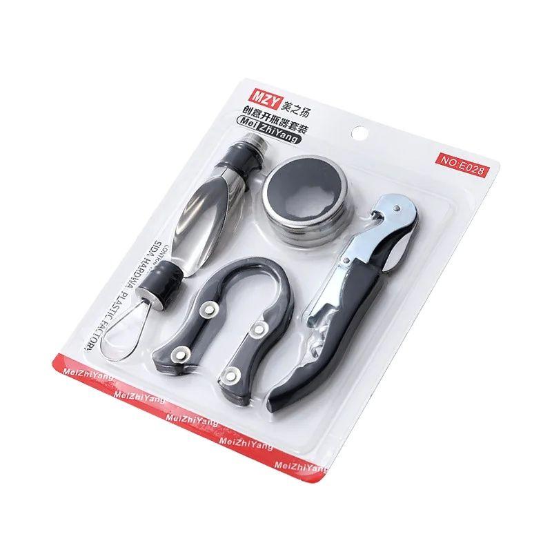 5PCS Stainless Steel Wine Bottle Openers Decanter Corkscrew Screw Cap Kitchen Bar Accessories Tool Set