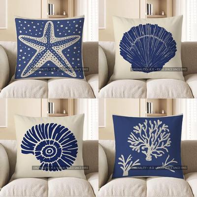 Home Decor Blue Starfish With Dots Throw Pillow Cover Pattern Cushion Cover Suitable For Sofa Bedroom Car Pillow Cover