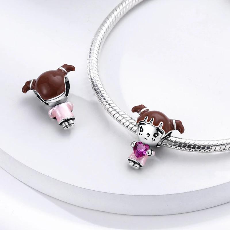 Charm Bead Charms Copper Cute Pink Heartshaped Girl Pendant Bead Charms Compatible With Charm Bead Charms Plata Authentic Bracelets Bead Charms Women