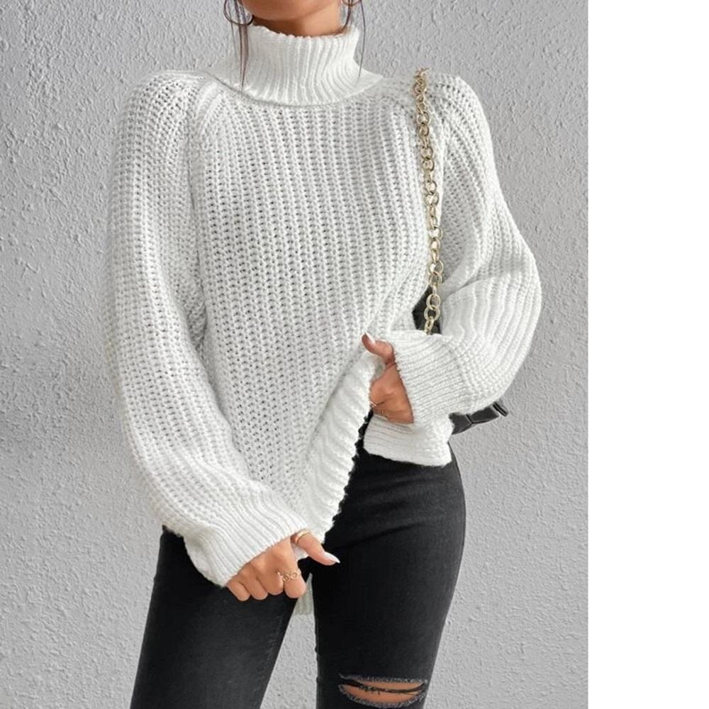 

Осенне-зимний трикотаж средней длины с рукавами реглан и высокими лацканами XS белый