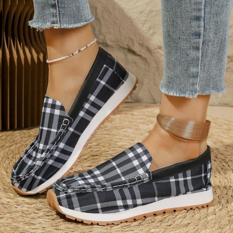 Fashion New Doudou shoes with high-end soft leather and soft sole, casual checkered leather shoes, lazy and trendy women's shoes