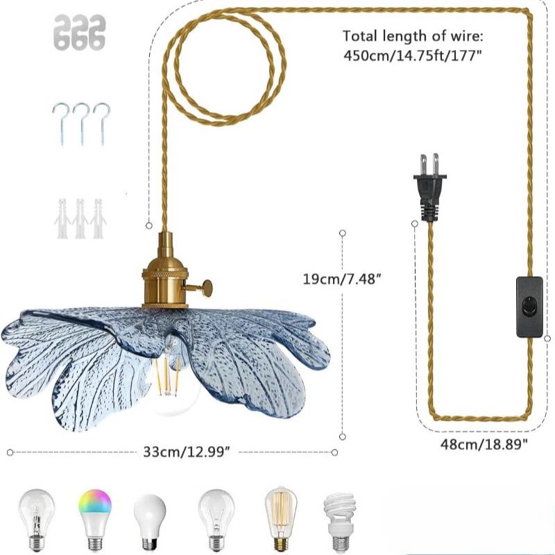 Vintage Hanging Light with Plug In Cord on/Off Switch Brushed Brass Pendant Light Fixtures