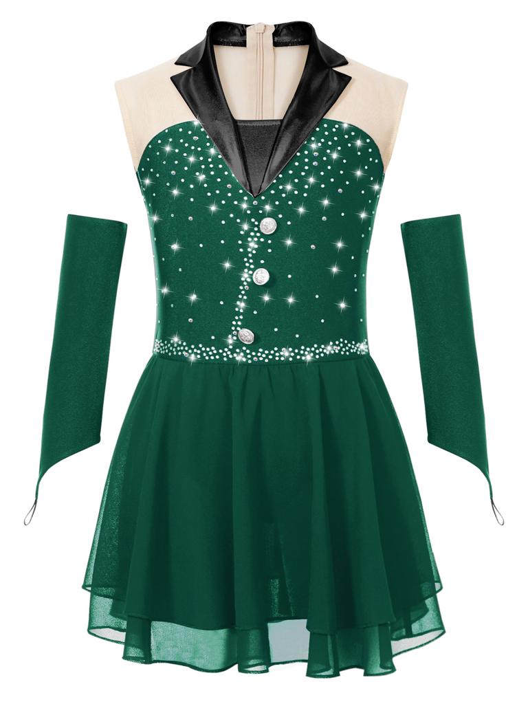 Teens Girl Ballroom Dance Dress Tango Rumba Samba Chiffon Tulle Splice  Dancewear Fancy Skating Suit (dress+gloves) Buy cheaply on Joom