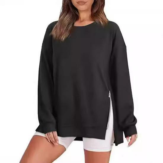 2024 Autumn/Winter Women's Loose Round Neck Zip Hoodie
