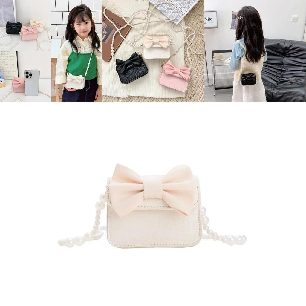 Childrens Butterfly Bow Mini Purse With Pearl Chain For Daily Use