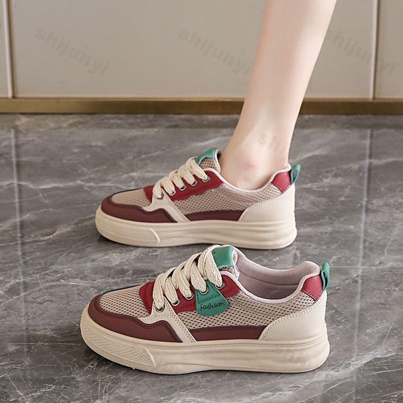 Fashion Women's Canvas Shoes 2025 Spring Summer New Mesh Breathable Low Help Platform Sneakers Comfortable Fashion Lace Up Casual Flats