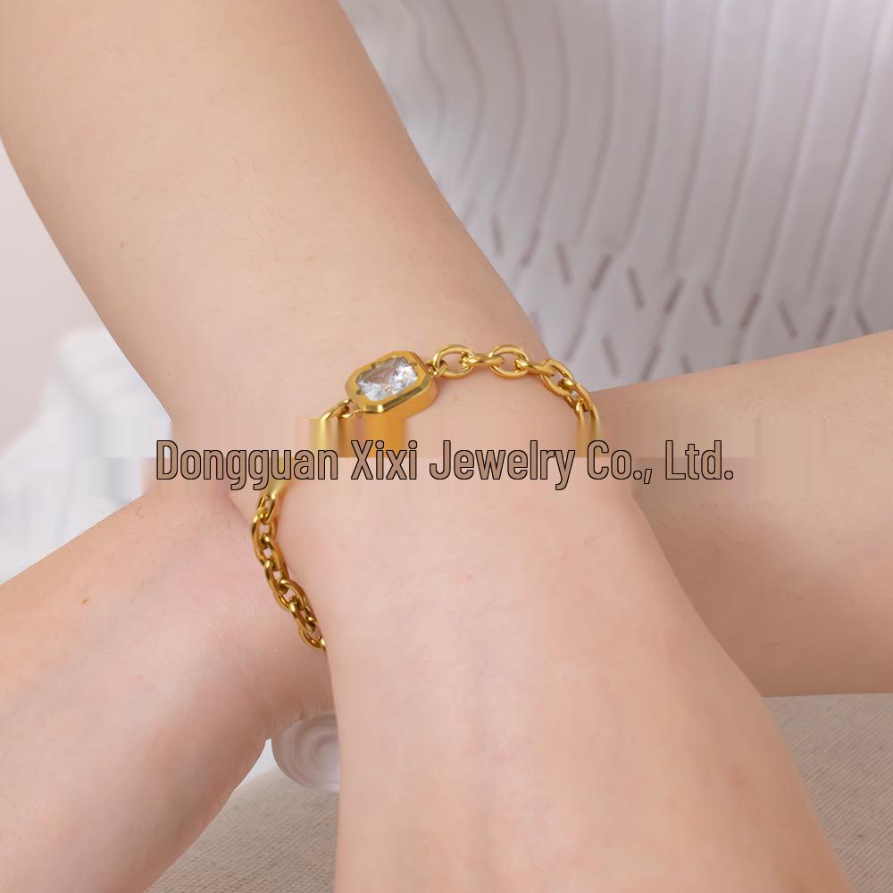 Valentine s Day Colorfast Zirconium Titanium Steel Couple Bracelet - High-End Versatile Jewelry