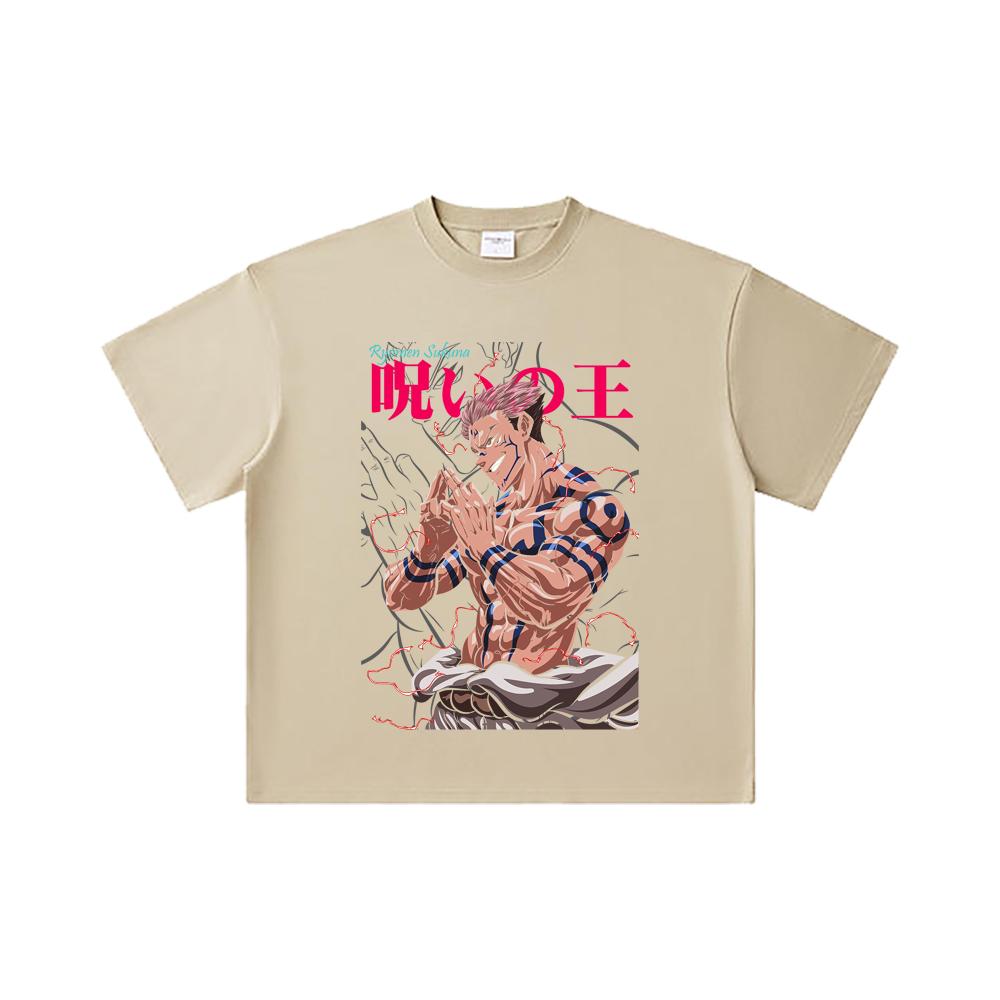 260 GSM Double Yarn 32 Count 100% Cotton Jujutsu Kaisen V46 Sukuna Print Unisex Heavy Cotton T Shirt