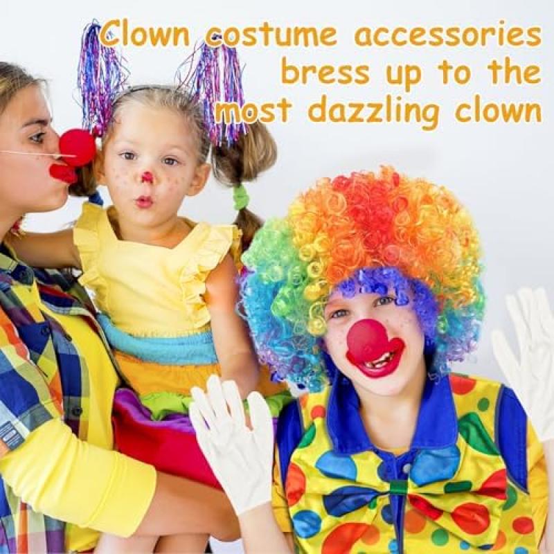 TIVUNORON Clown Costume Set, 5Pcs Clown Accessories Includes Rainbow Vest Wig Red Nose Bow Tie Gloves, Circus Carnival Cosplay Costume