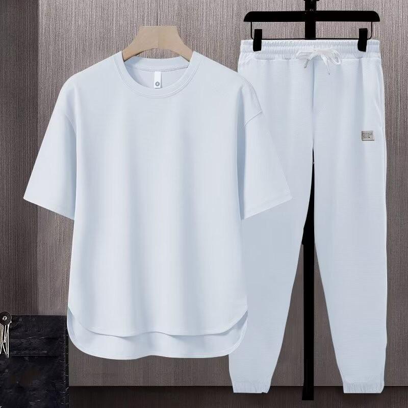 

Men s Summer simple Casual Set Short-sleeved T-shirt + Pants Two-piece Set 3XL білий