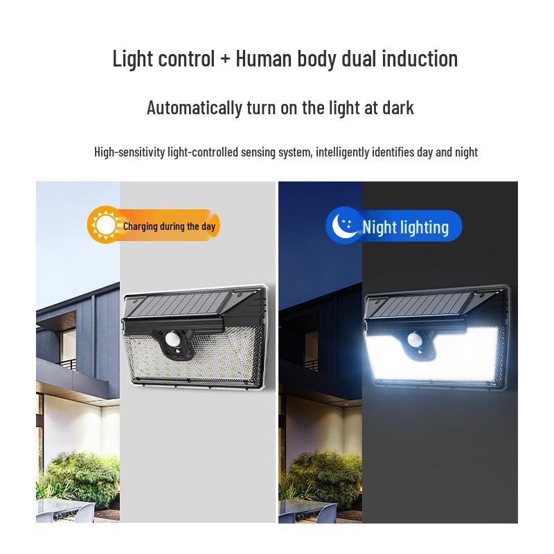 218LED Solar Wall Light with Motion Sensor, Waterproof, Three Modes, Super Bright Outdoor Garden Lamp