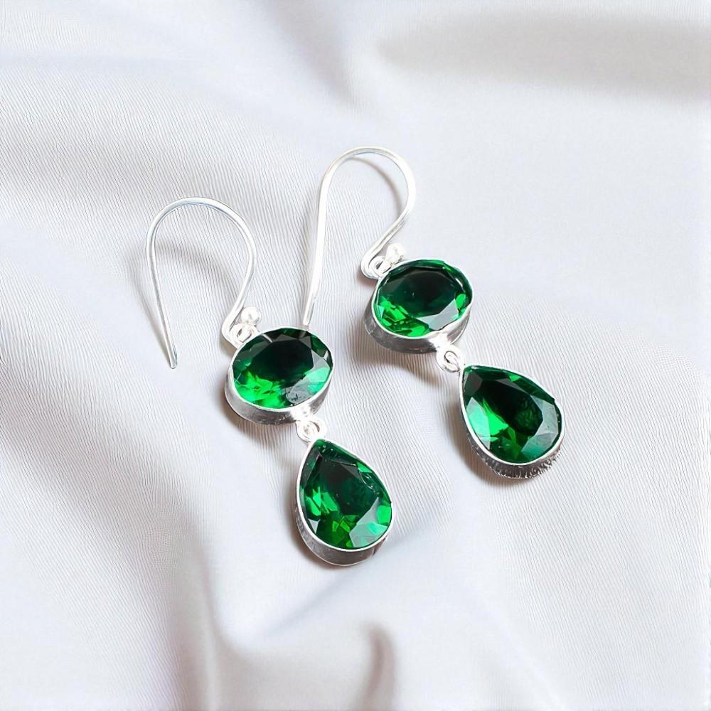 Chrome Diopside Gemstone 925 Sterling Silver Jewelry Handcrafted Earrings 1.88" EE-73-2