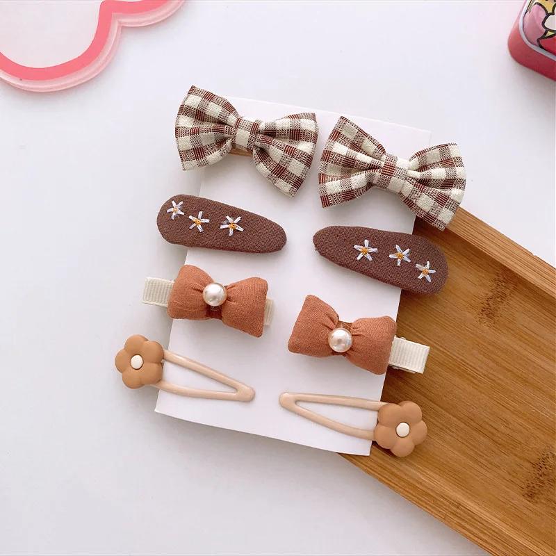 8pcs/set Aesthetic Floral Hair Clip for Girls Beige Pink Series Butterfly Bowknot Heart Hair Pin for Kid Girl Hair Accessories