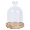 Portable Heart Glass Cover With Wooden Base Transparent Flower Dome Bell Jar For Decoration Display Box Craft
