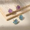 Gold-Plated Irregular Aquamarine & Amethyst Brass Stud Earrings with 925 Silver Posts