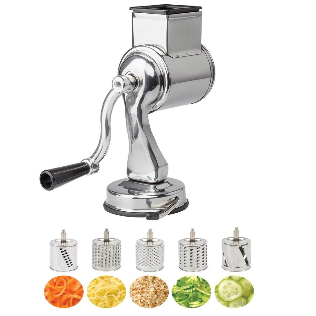 Hand-Cranked Stainless Steel Vegetable and Fruit Slicer with Suction Cup