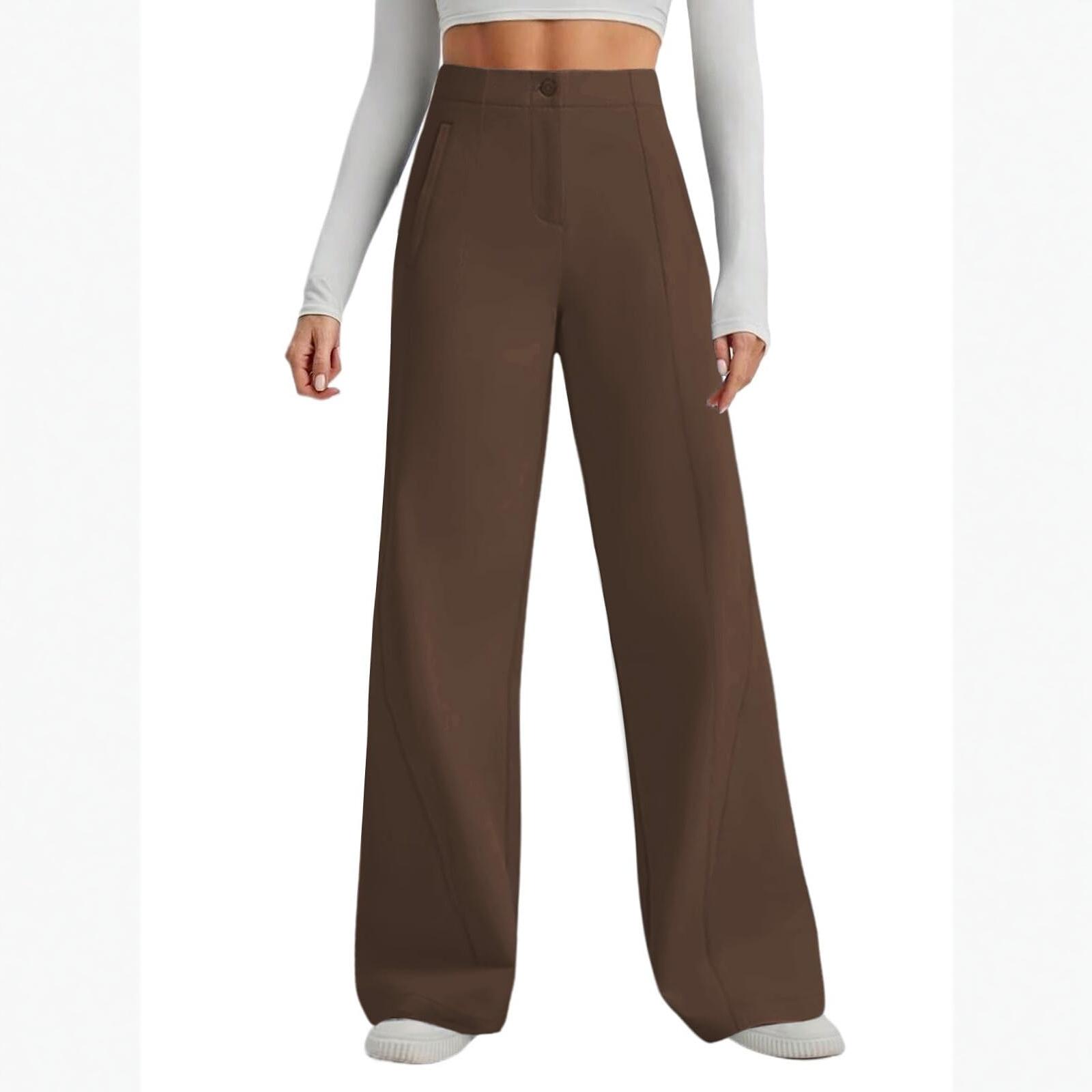 

Women s Wide Leg Dress Pants Stretch High Waisted Work Pants Business Casual Slacks With Pockets S коричневый
