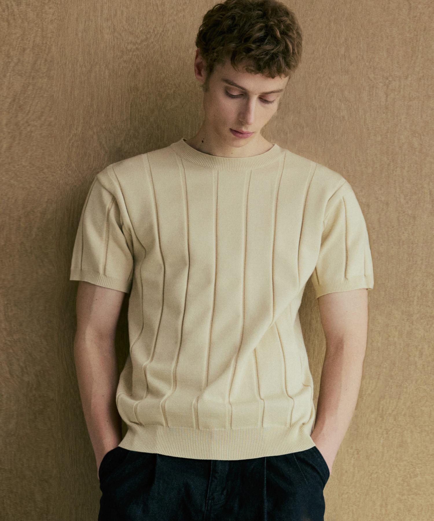 Nod You Round Ribbed Short Sleeve Knit [Beige] M