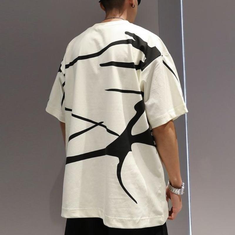 Fashion Youth Pattern Line National Trend Summer Versatile Men's Casual Short-sleeved T-shirt