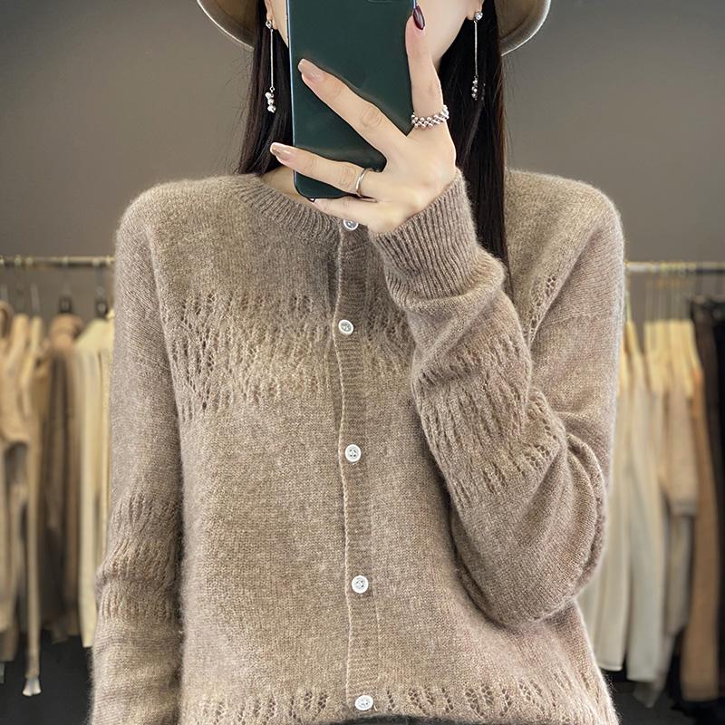 QingHe Cashmere Women's 30% Cashmere Cardigan - Soft & Warm Wool Blend Sweater