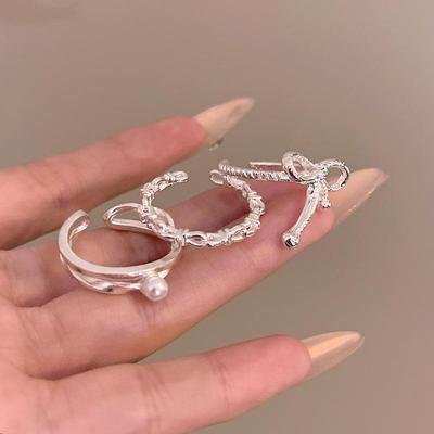 Korean-Style Bow Pearl Adjustable Ring for Women - Versatile Temperament Fashion