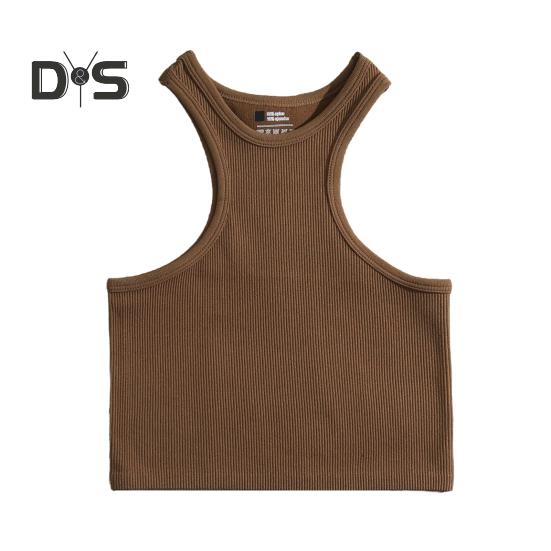 Women Running Vest O-Neck Sleeveless Short Tank Tops Solid Color Ribbed Elastic Fitting Quick Drying Racer Back Vest