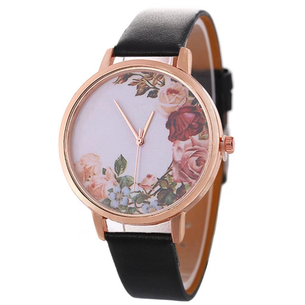 Stylish And Simple Rose Face Leather Belt Watch Female Pu Belt Quartz Lady Watch Watch Bracelet Set Female