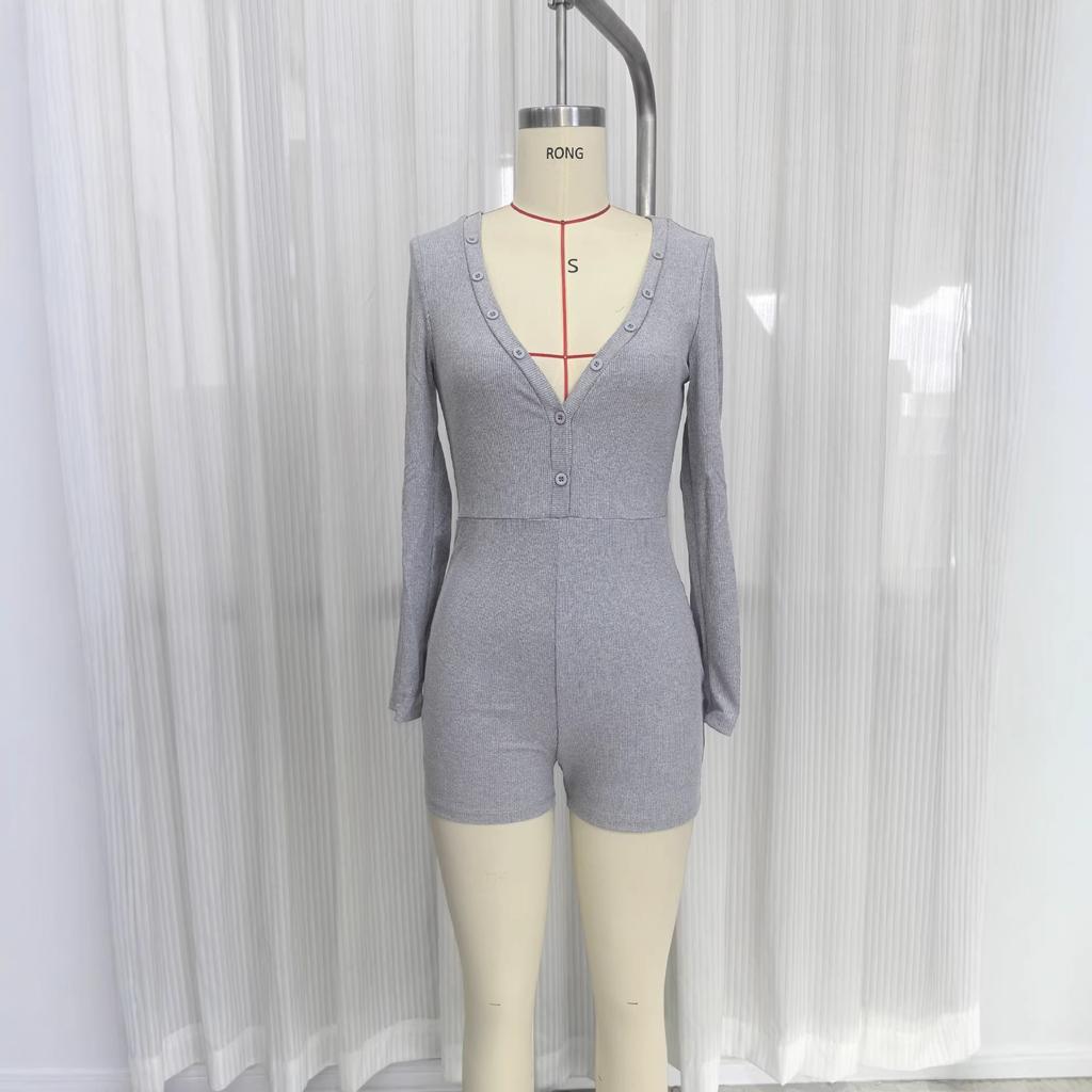 European and American sexy style deep V-neck knitted jumpsuit nightclub party stretch slim Spice Girls women's jumpsuit