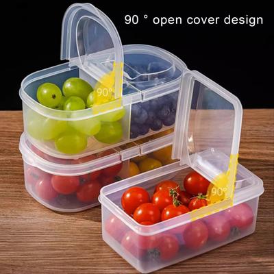 500/600ML Food Storage Box Transparent Two Compartments 90 Degree Opening Lid Stackable Fridge Organizer Picnic Vegetable Fruit Bins Salad Container