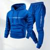 Conjunto de Sudadera con Capucha y Forro de Forro Polar para Hombre, Chándal Casual con Estampado de Letras, Sudadera de Manga Larga, Pantalones Jogger