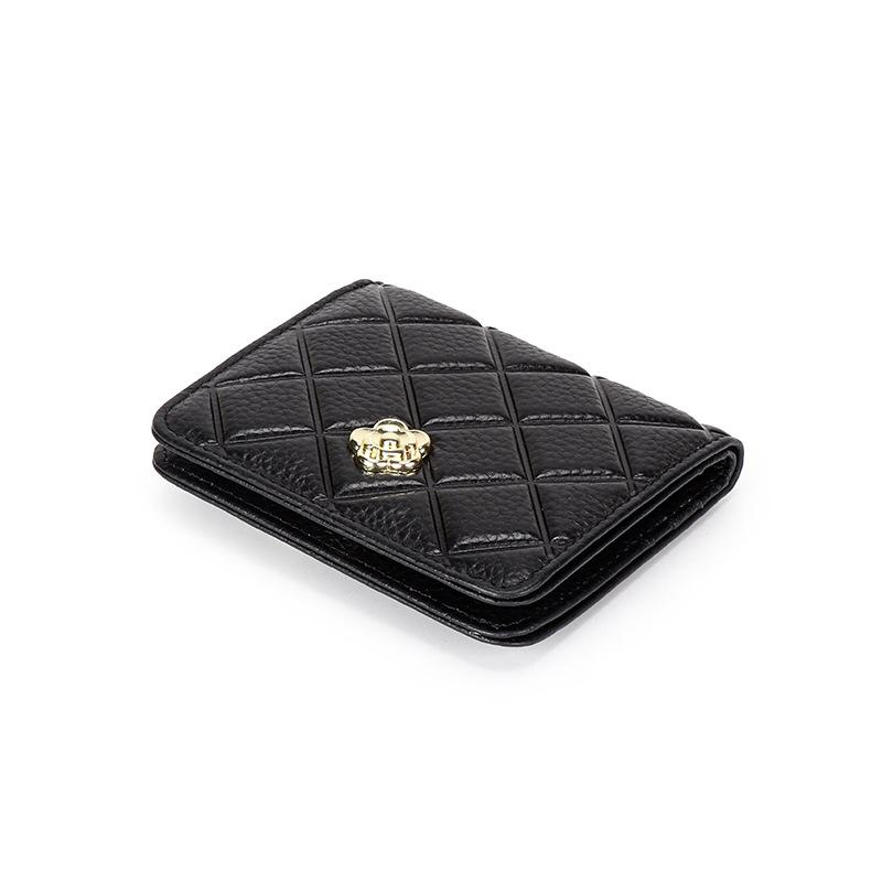 Comércio exterior dentro e fora carteira feminina pequena dobrável em couro genuíno moda versão coreana primeira camada bolsa de moedas feminina co diamante