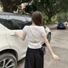 Purple Spice Girl Back Hollow Short Sleeve T-Shirt Women's Summer New Design Slim Fold Pleated Niche Top