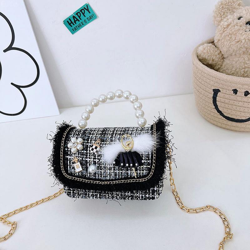 Adorable Mini Pearl Handbag For Girls Trendy Princess Style Cute Cotton Tote
