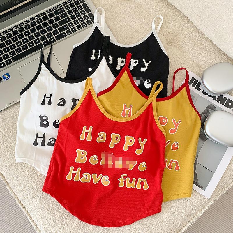 Hot Girl Sweet Girl White Thin Girl Beautiful Back Color Contrast Age Reduction Lazy Short Little Camisole