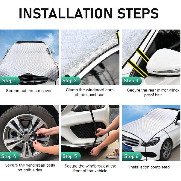 Half Car Cover for Ice and Snow, Windshield Hood All-weather Protection Cover, Outdoor and Indoor Foldable Universal Dustproof Frostproof Cover for