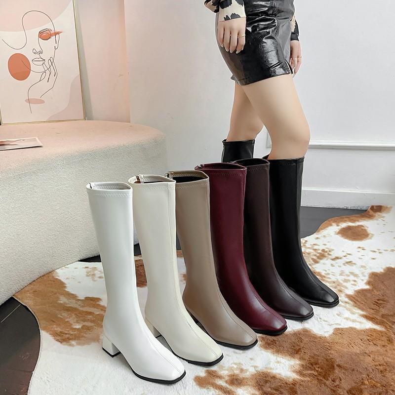 But knee boots women's spring and autumn new high knight boots square head thick heel medium heel thin long boots