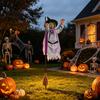 Witch Themed Decor Animated Halloween Decoration, Sound Activated Lighted Haunted House Prop, Pendant Creepy Flying with Broom for Lawn, Yard,